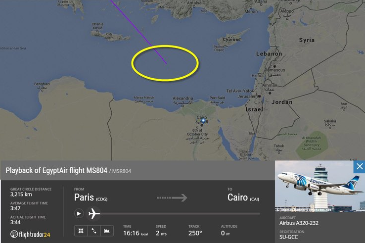 一架从巴黎飞往开罗的ＭＳ８０４航班已坠海  客机从雷达上消失(图)