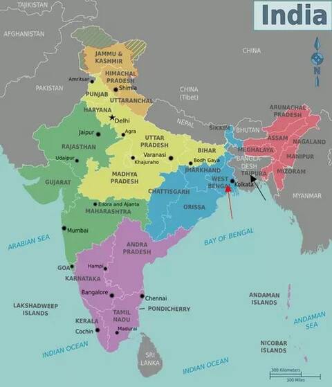 印度各邦和首府地图.