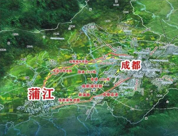 蒲江是成都市西南门户,"进藏入滇"的咽喉要道 具有两轨,五快的对外