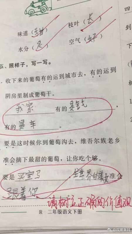 囧图170309:小学生：我家有的是钱有的是车
