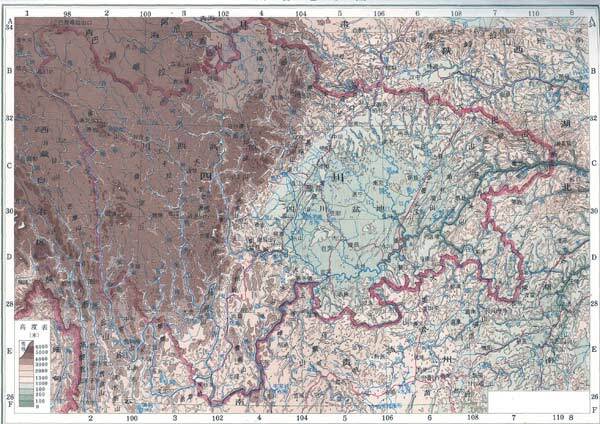 四川地形图 从雅安到康定,就开始进入横断山区的核心地带,而且要正面