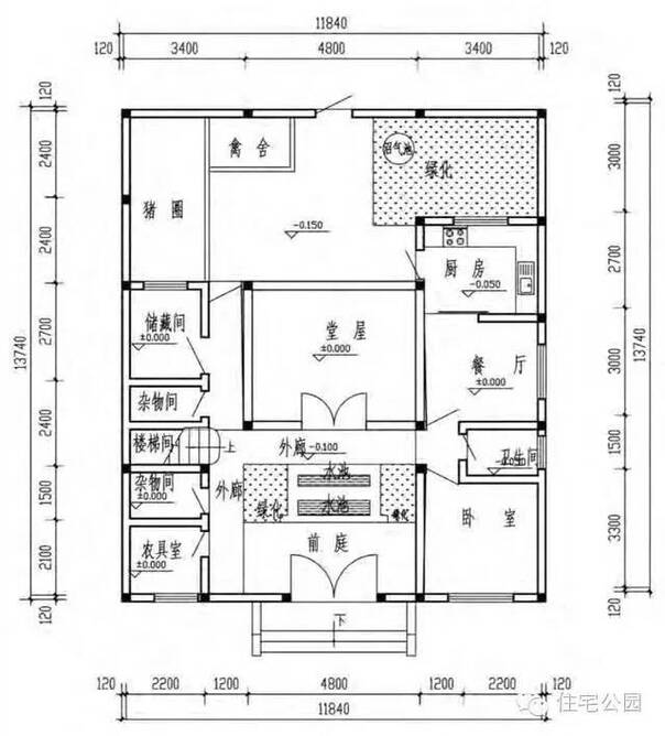 新农村自建房12米x14米 带堂屋有后院 含平面图