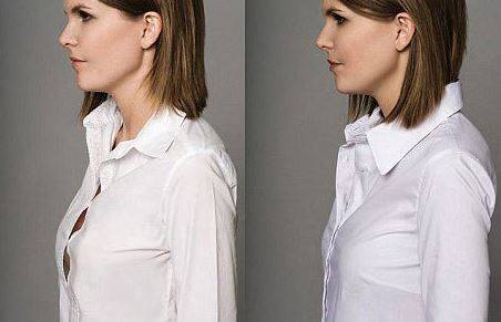 网帖150330:姑娘是怎么解决衬衫扣子中间撑开的缝隙的？