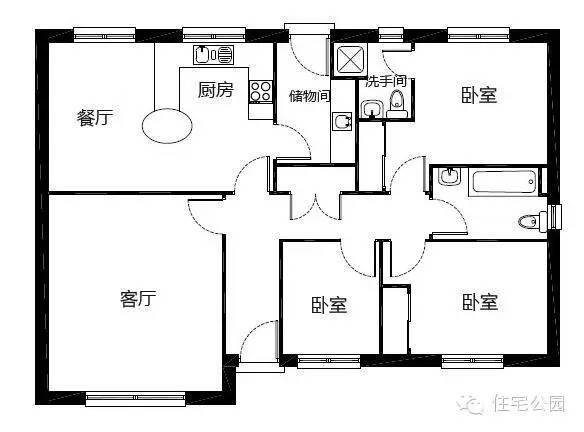 新农村自建房平房93平米三大间无车库效果3d平面图