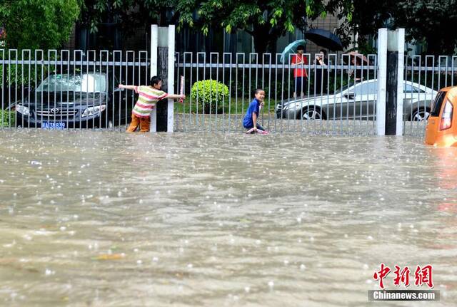 暴雨过后 福州市民马路上抓鱼