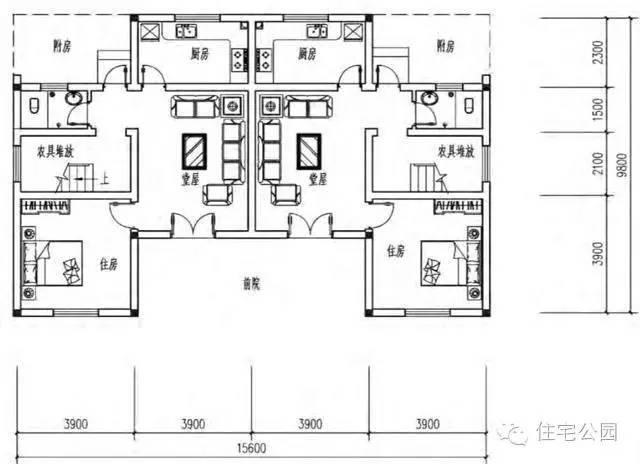 新农村兄弟双拼自建房 16米x10米 带堂屋含平面图