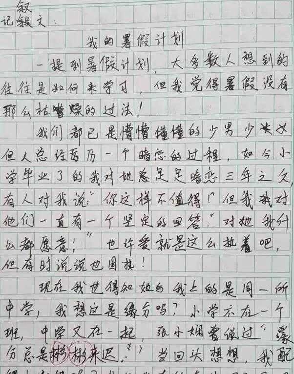 一小学生在作文中向老师表明自己恋爱计划