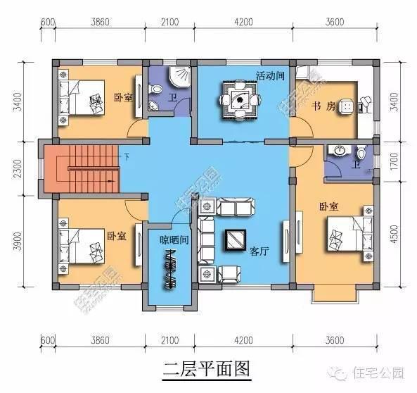 新农村自建房占地14.5米x10米2层户型 含平面图纸