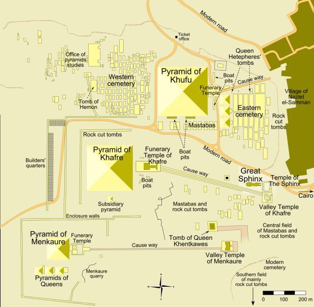 吉萨是埃及第三大城市,同开罗隔河相望,下图就是吉萨金字塔群地图.