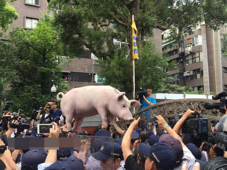 台湾猪农冲进立法院：绿色发夹弯 欺骗全台湾(图)