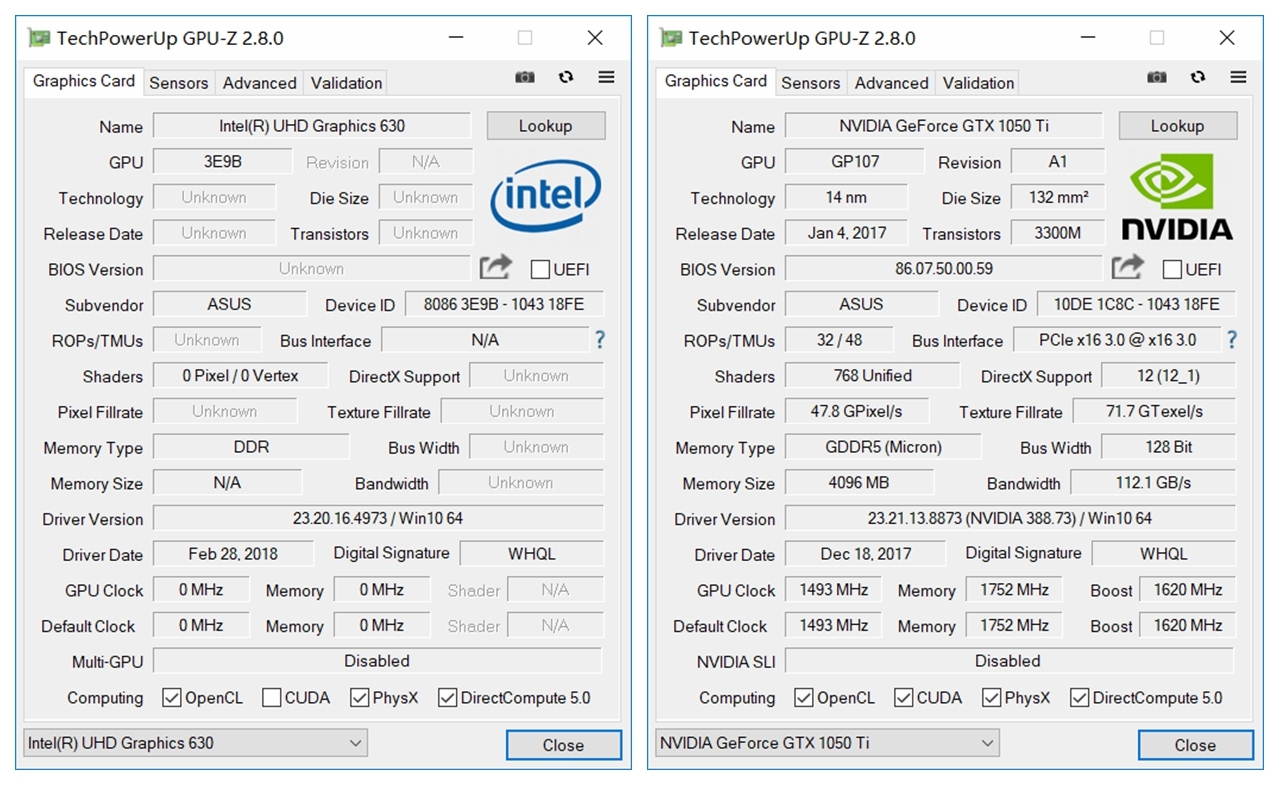 gpu-z显示除了intel(r) uhd graphics 630的核显,独显用的nvidia