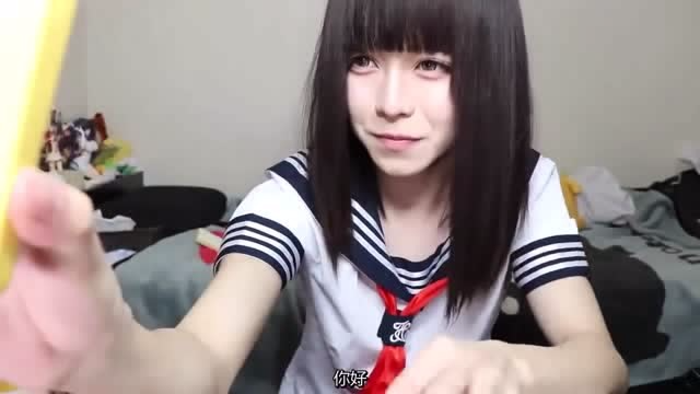 日本女装大佬Yokiki伪娘学生装钓鱼网聊男（中文字幕）