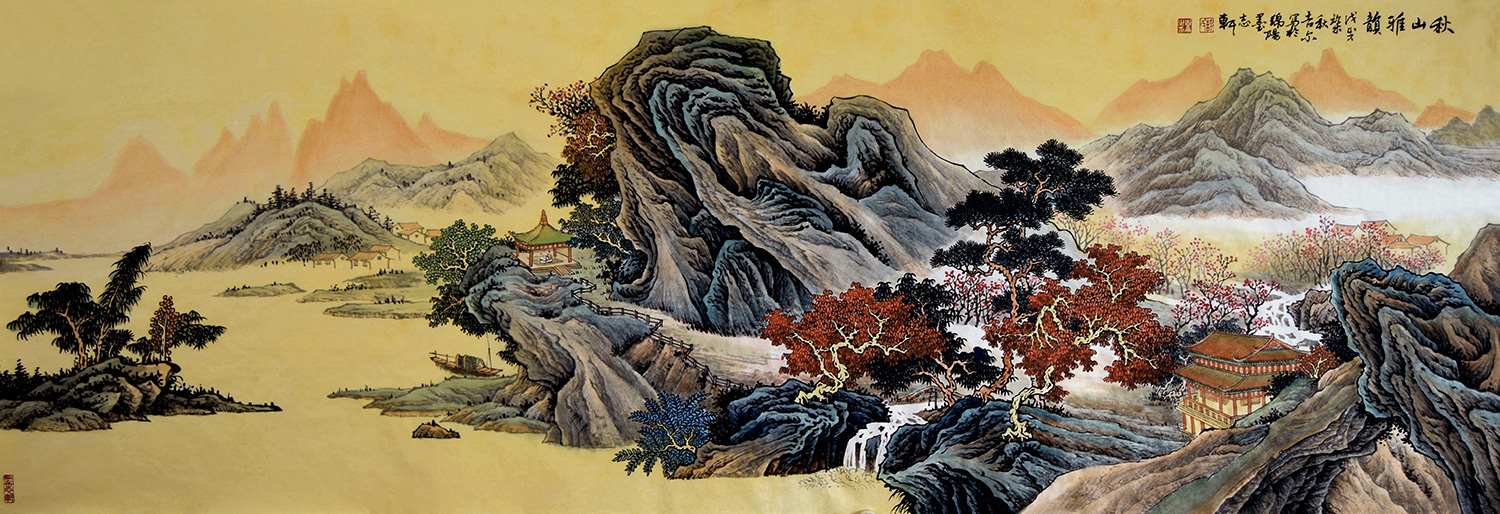 送仿古山水画 许吉尔老师最新创作的仿古山水画精品,作品笔墨苍润