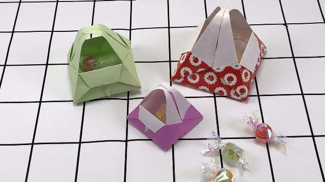 047手工折纸教程，超级可爱的折纸小篮子，折法简单易学！