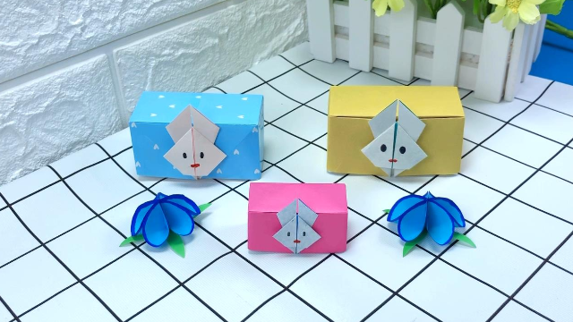 051折纸教程,如何手工制作可爱的小兔子收纳盒(上盖部分)?