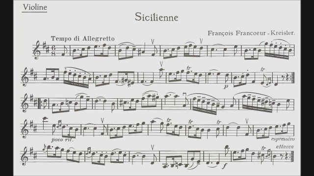 乐谱版：梅纽因演奏克莱斯勒《西西里和利戈顿舞曲》