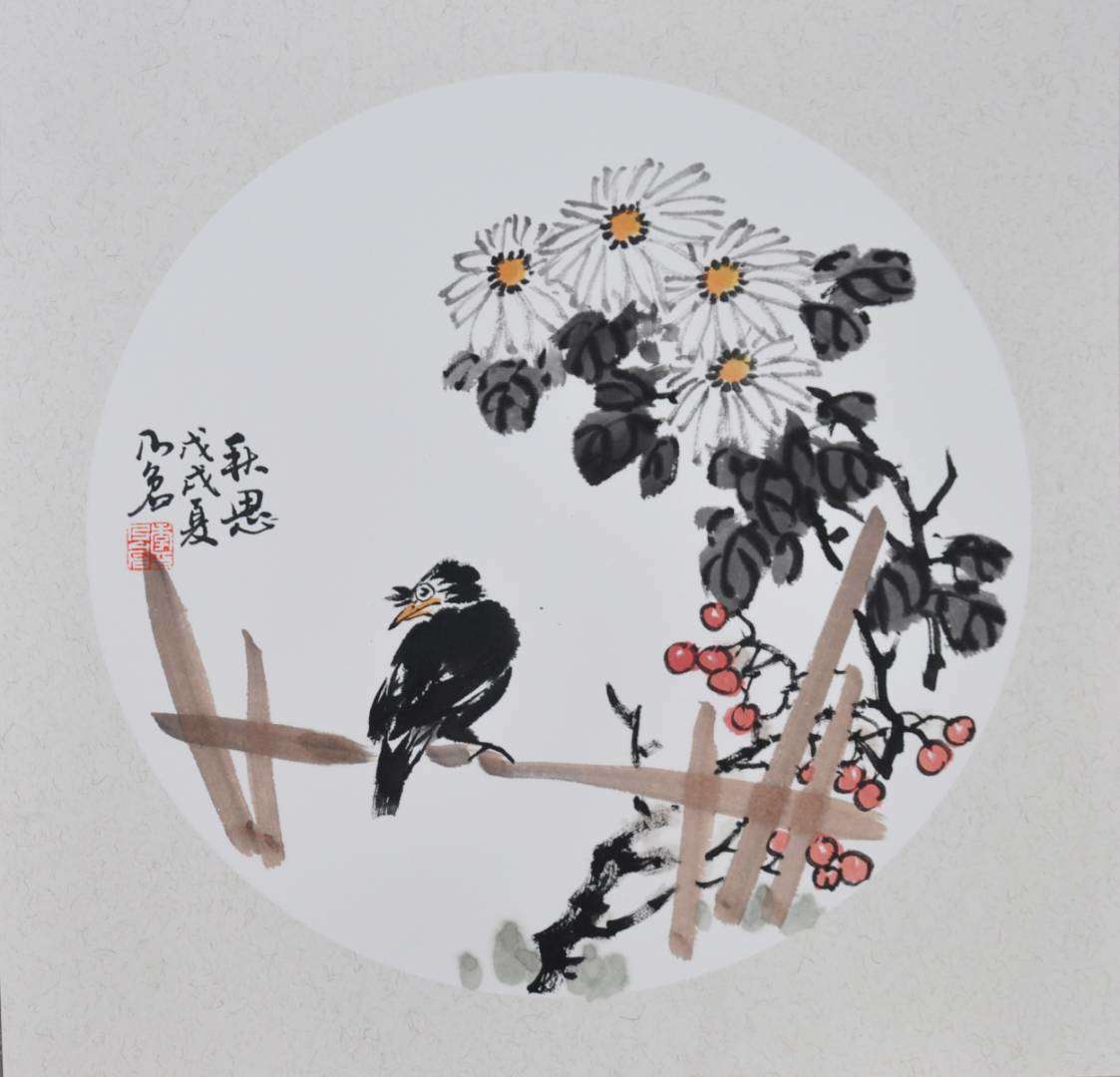 季乃仓扇面花鸟作品欣赏