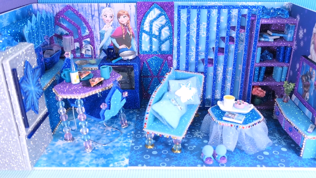 DIY迷你娃娃屋，冰雪奇缘的卡通房间