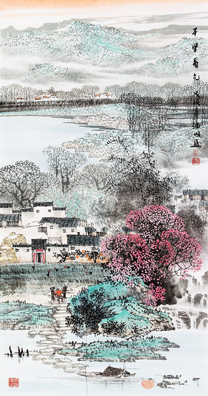 江南山水画 诸明三尺竖幅新品国画《千里春光》