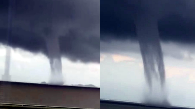 茫茫海面上一道水柱擎天！实拍：广东珠海出现“龙吸水”奇观