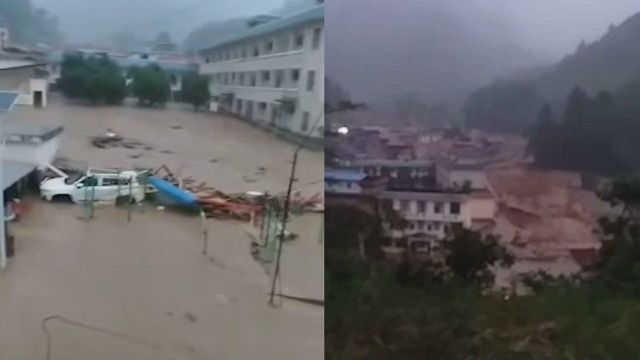 实拍：云南金平山洪暴发 部分道路塌方房屋受损已造成4人失联