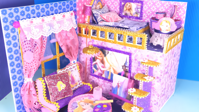 DIY迷你娃娃屋，loft风格的安娜公主卧室