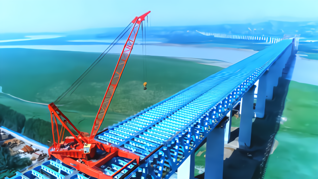重3.5万吨，长1142米的大桥钢桁架，三门峡长江大桥合拢