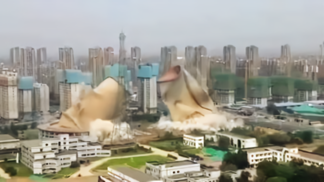 轰！唐山西郊两座92米高冷却塔成功爆破