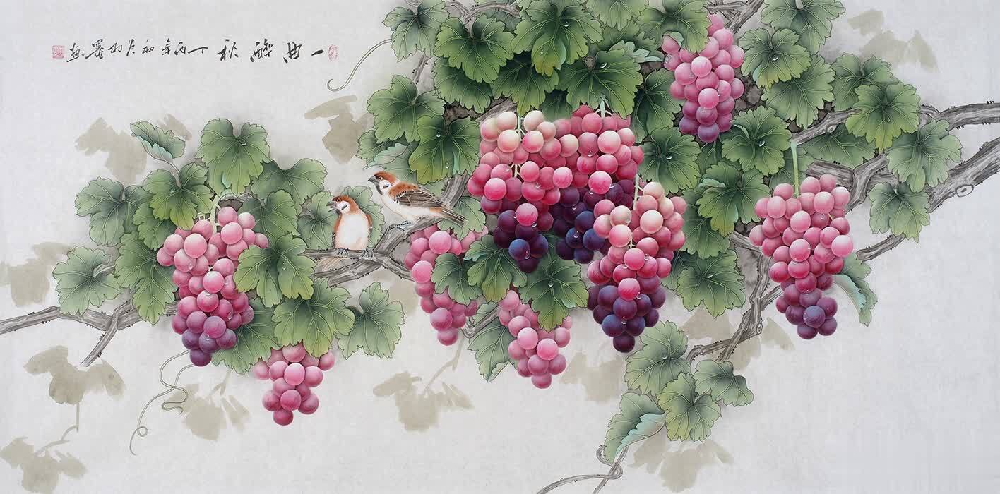 葡萄画的好工笔花鸟画家 羽墨工笔葡萄佳作品赏__凤凰网