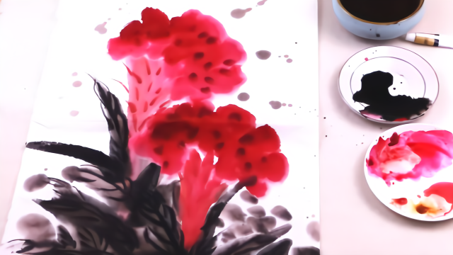 国画初学入门如何画鸡冠花，简单好学的水墨画，跟我一起学吧