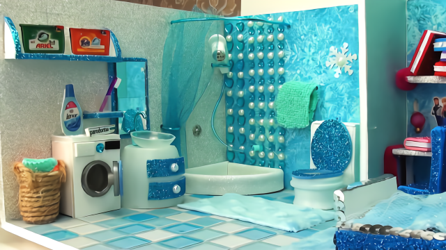 DIY迷你娃娃屋，现代设施齐全的艾尔莎公主卧室