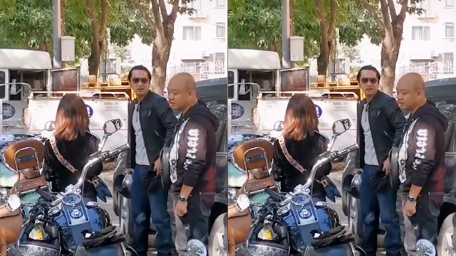 胡歌扎着小辫和友人在路边玩机车，2年前曾骑车进西藏庆生