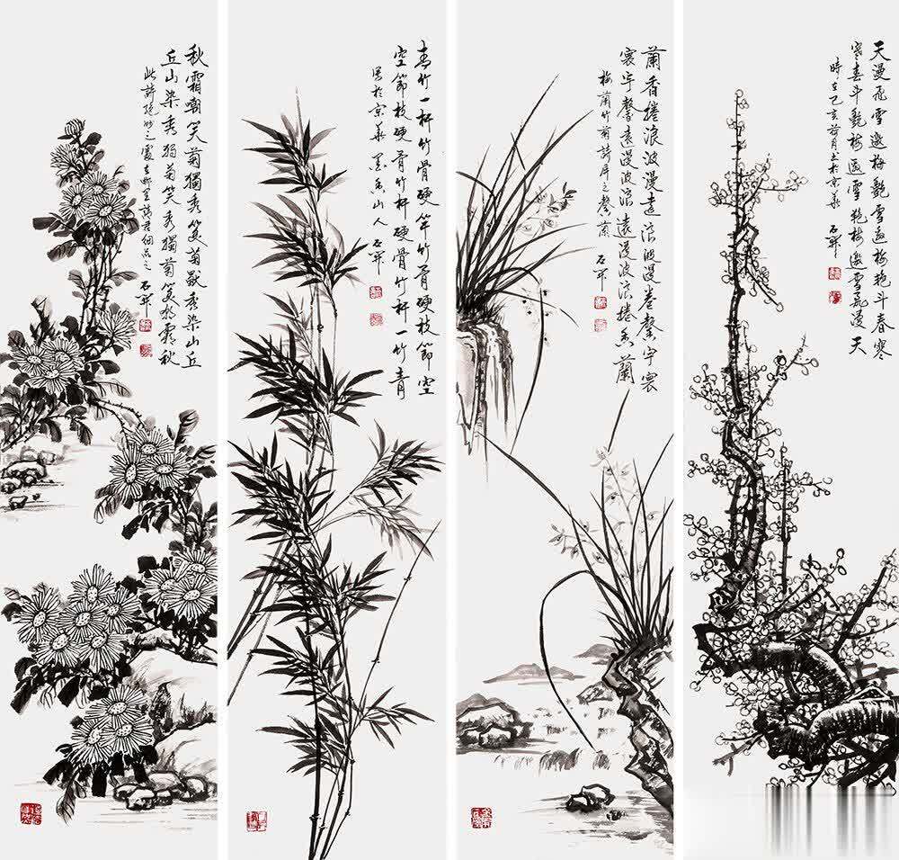 名家国画梅兰竹菊,石开作品真迹鉴赏