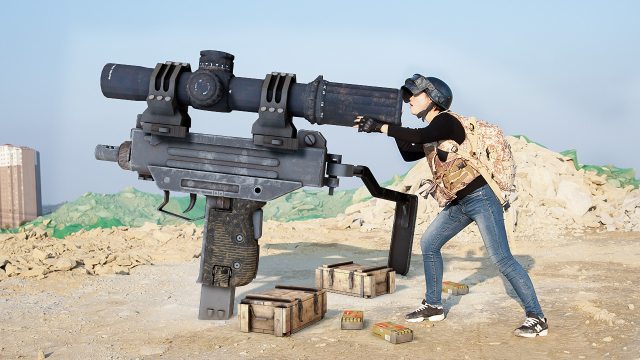 绝地求生真人版:最厉害的吃鸡神器!uzi装8倍镜如同开了外挂