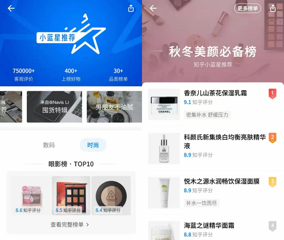 雙十一購物指南知乎“小藍星推薦”榜助力秋冬美顏