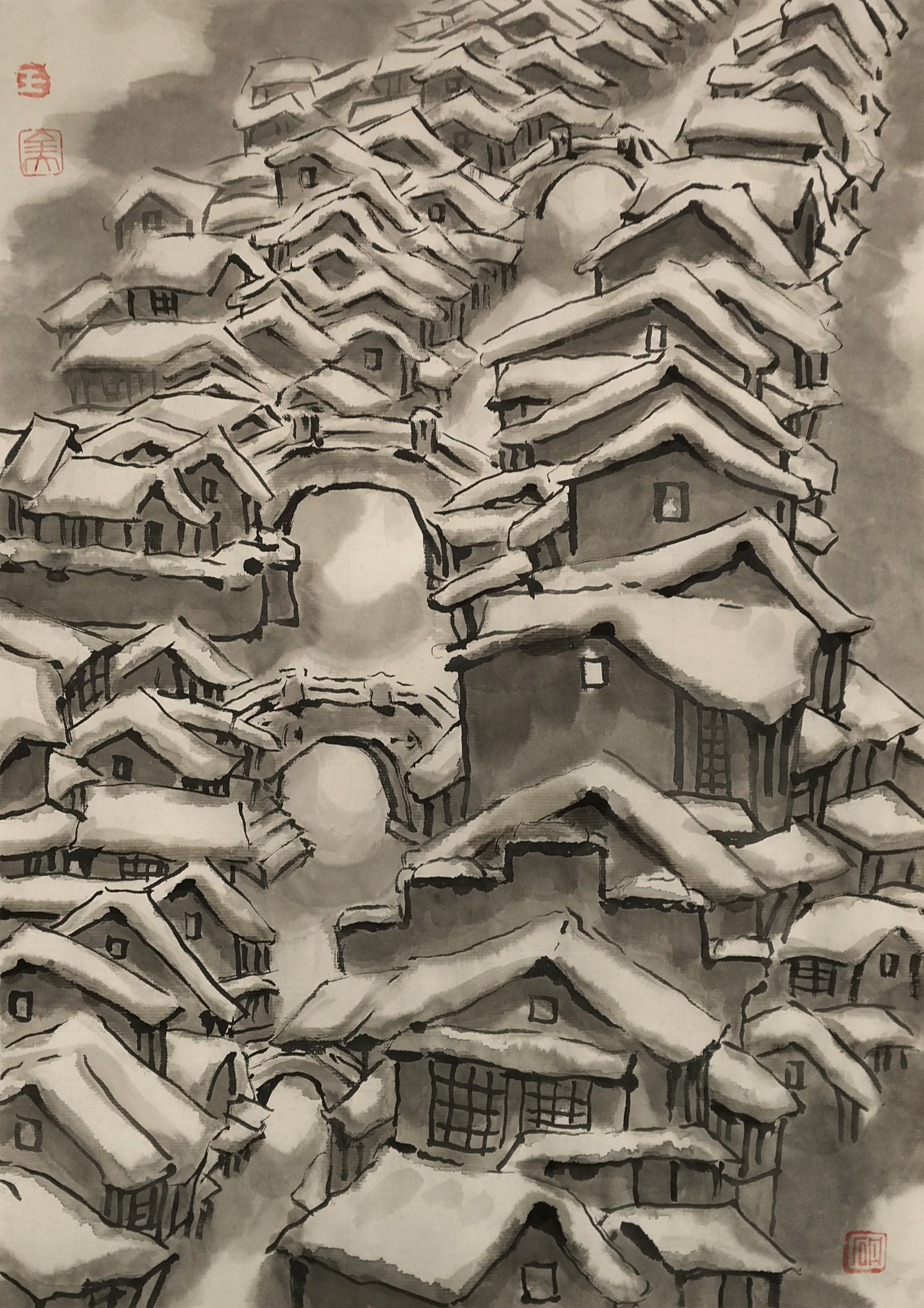 王全大水墨写意“烟雨江南运河雪”_凤凰网