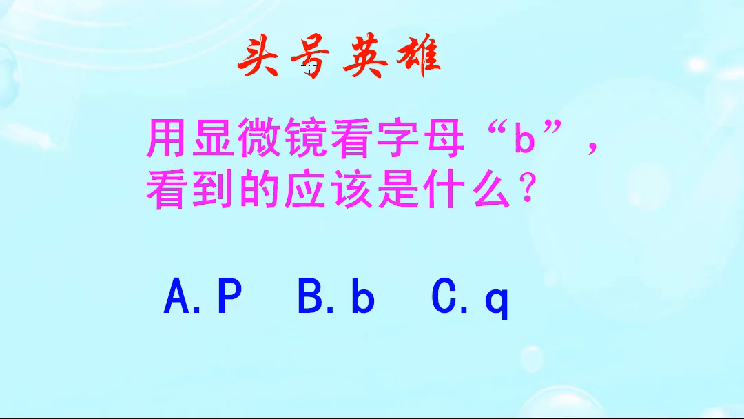 头号英雄题目：用显微镜看字母b，看到的应该是什么？p还是q呢