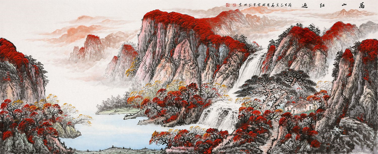 "中国红"山水画,热销品位家居装饰