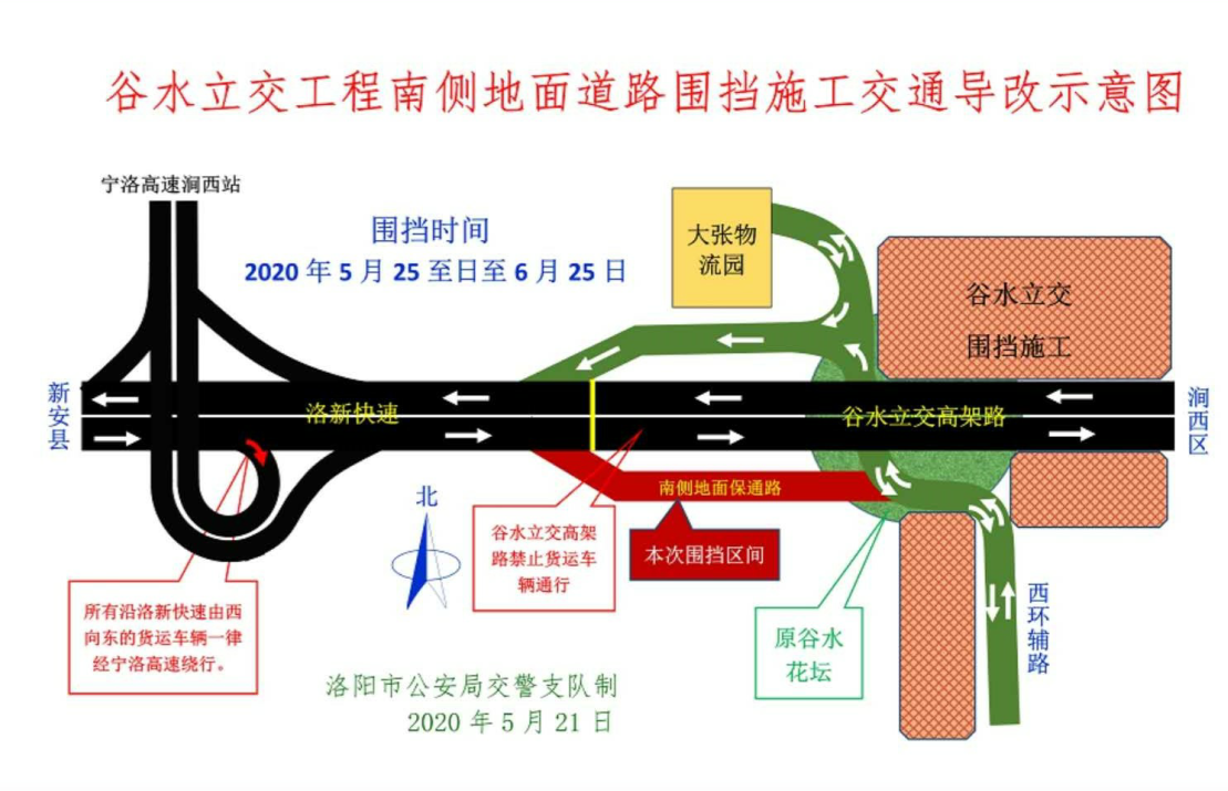 洛阳谷水立交南侧辅道将围挡施工速看交通变化绕行线路