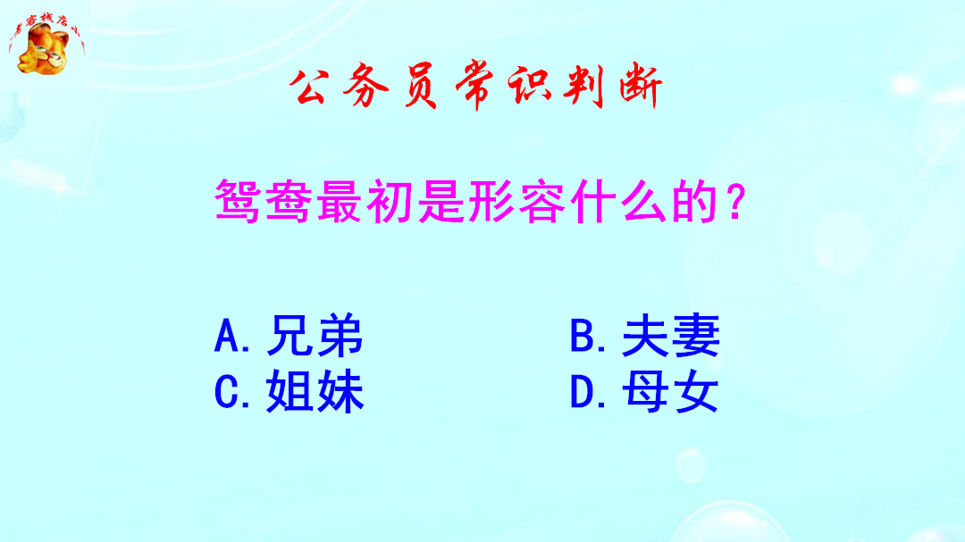 公务员常识判断，鸳鸯最初是形容什么的？不是夫妻哦