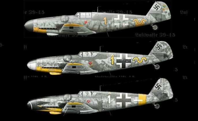 bf-109g型,由上至下分别为1943年,1944年,1945年时期的涂装