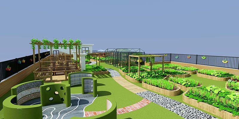 校园中的种植园被设计师安排在了幼儿园的屋顶,种植是现在幼儿园课程