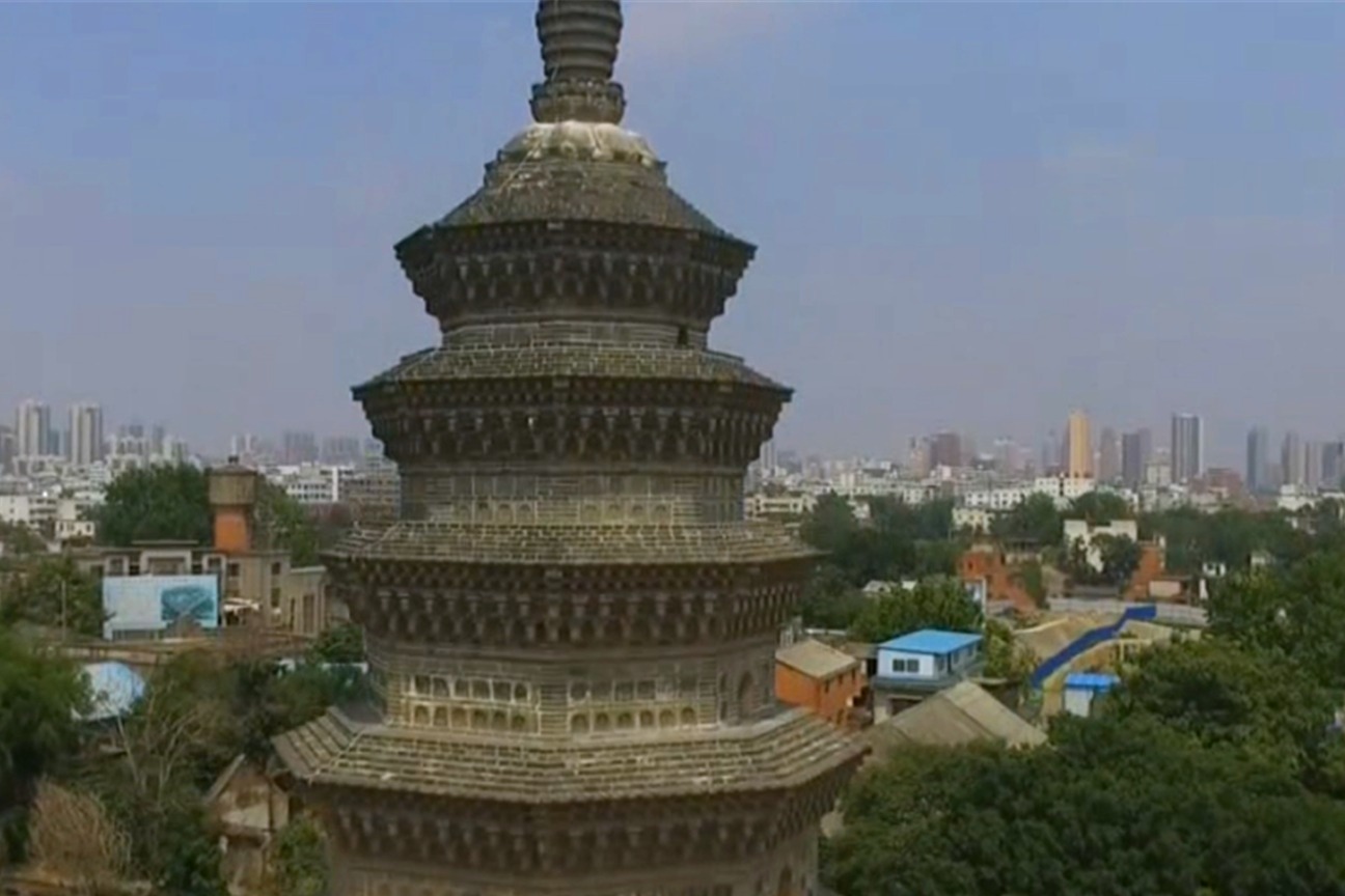 航拍邓州名胜古迹福胜寺塔