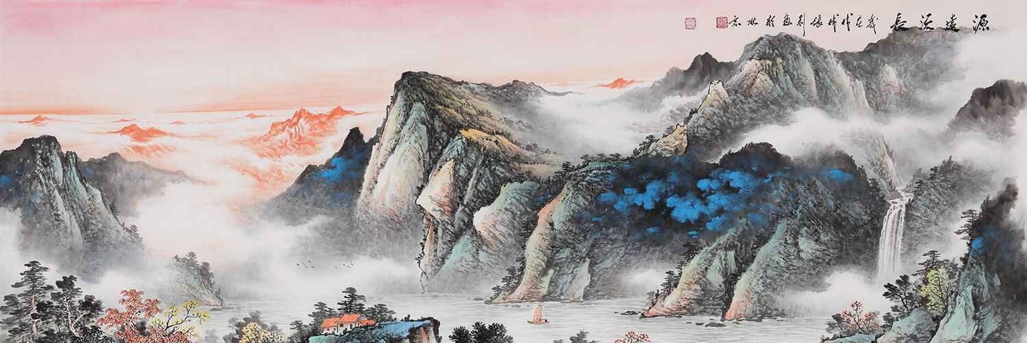 吉祥山水图《鸿运当头》 张景芳新品力作四尺竖幅山水画《古木奇峰》