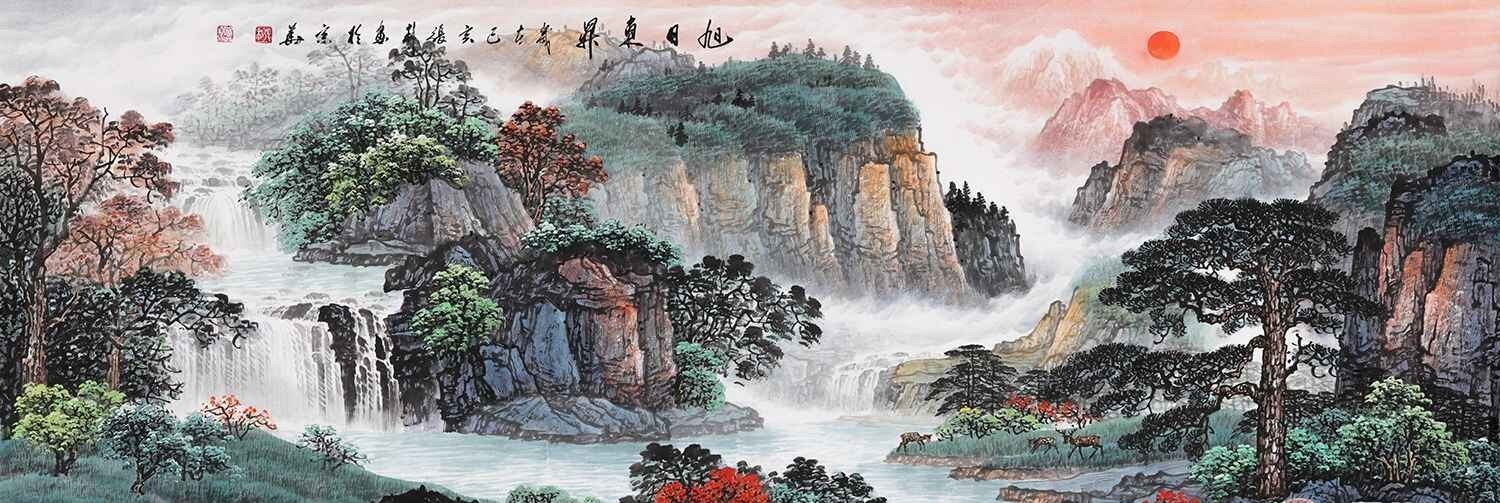 这几幅山水画挂在书房,古色古香
