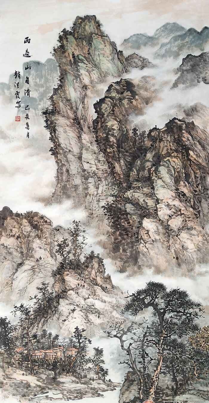 中国美协画家赵洪霞四尺竖幅国画《雨过山自清》