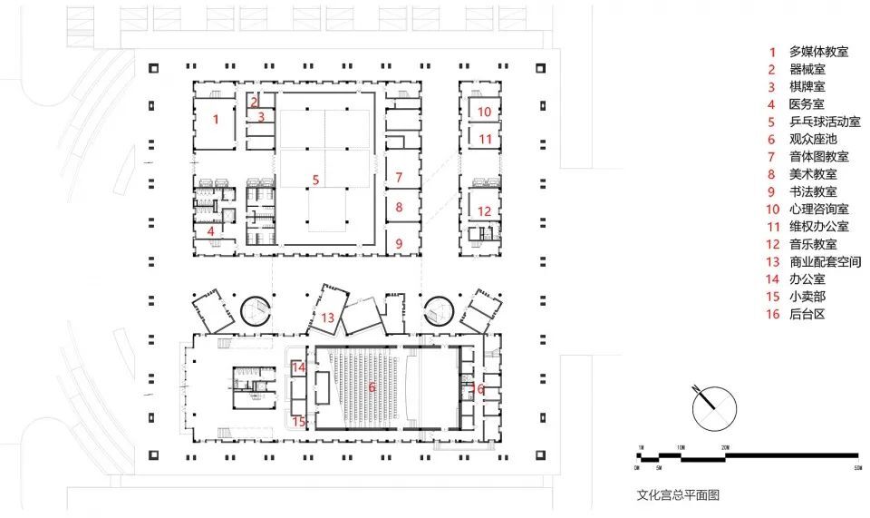 文化活动中心一层平面图 言吾建筑研究室
