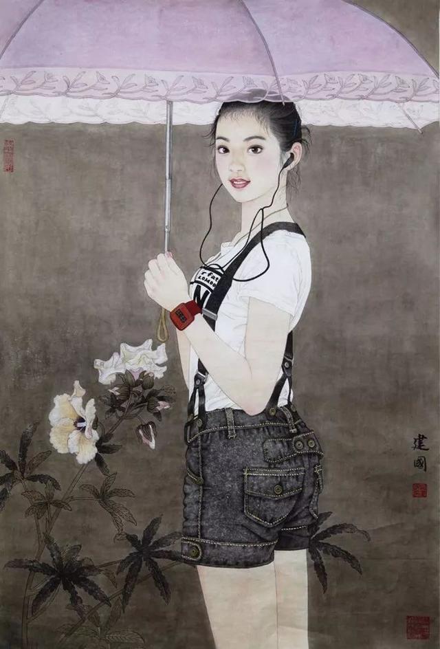 中国著名画家桑建国工笔人物画作品欣赏