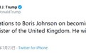 约翰逊将接任英国首相 特朗普第一时间发来祝贺