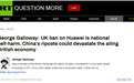 英国前议员谴责政府禁用华为:自残!中国反击或摧毁我们经济